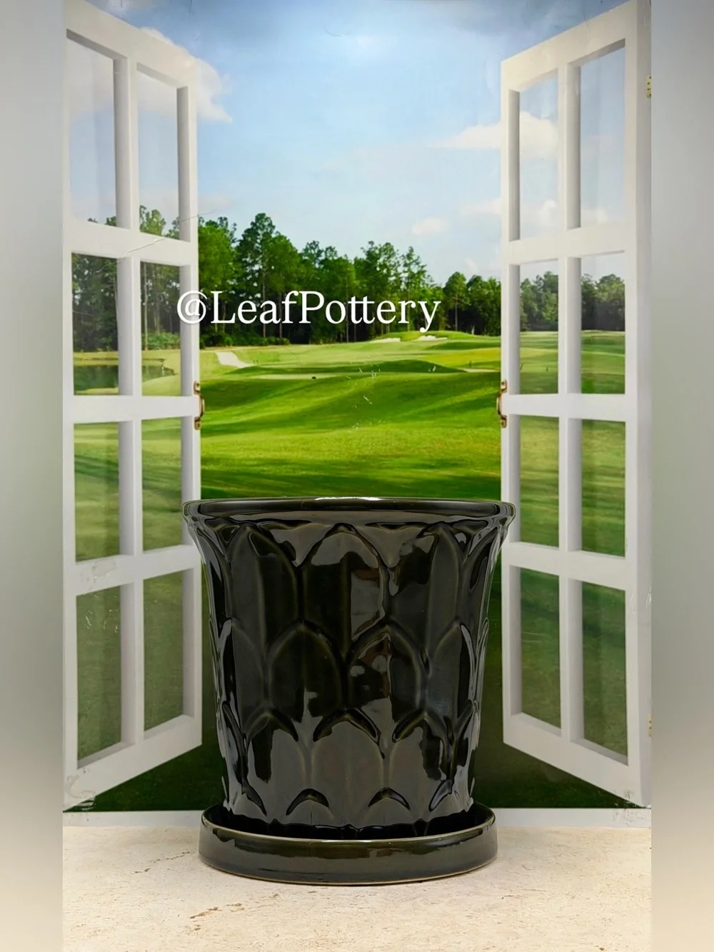 Gothic Ceramic Planter with Attached Saucer | 7